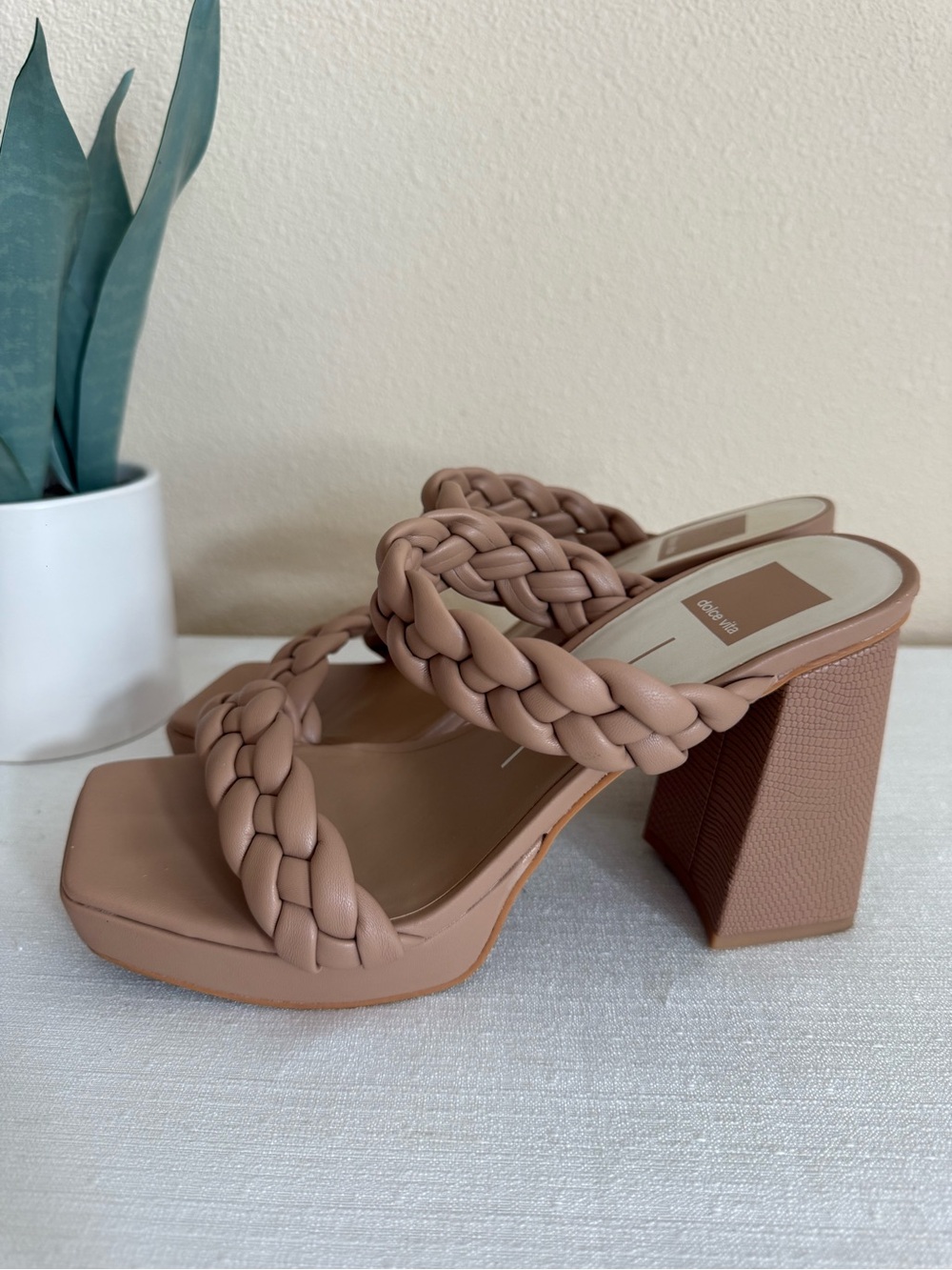 Dolce Vita Braided Block Heel Sandals in Nude